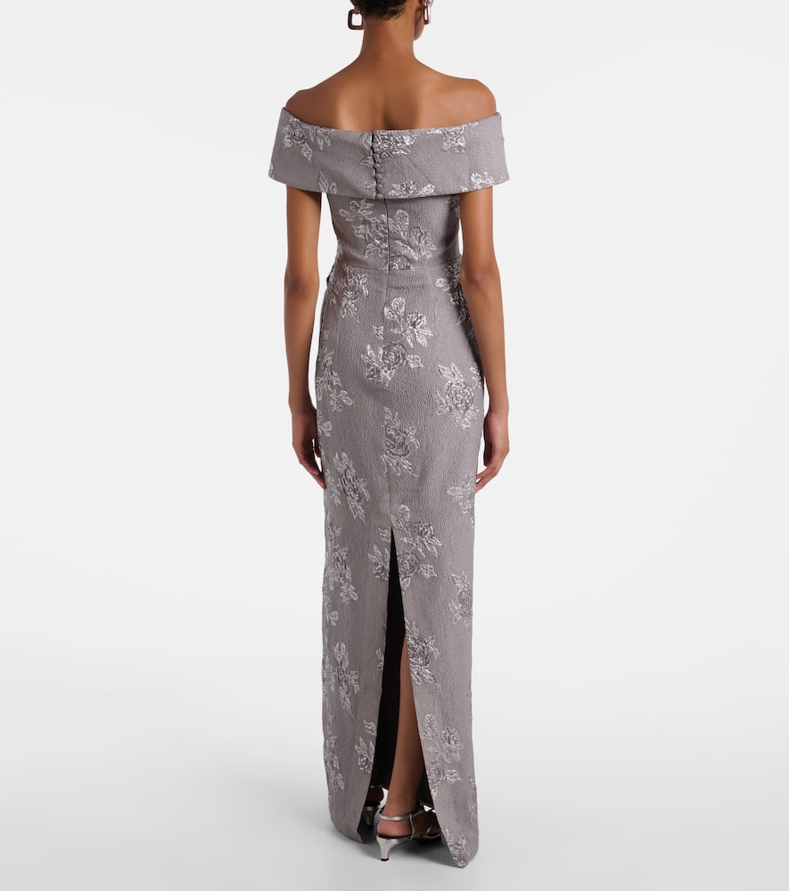 Rebecca Vallance Ruth Off-shoulder Brocade Bustier Gown In Silver