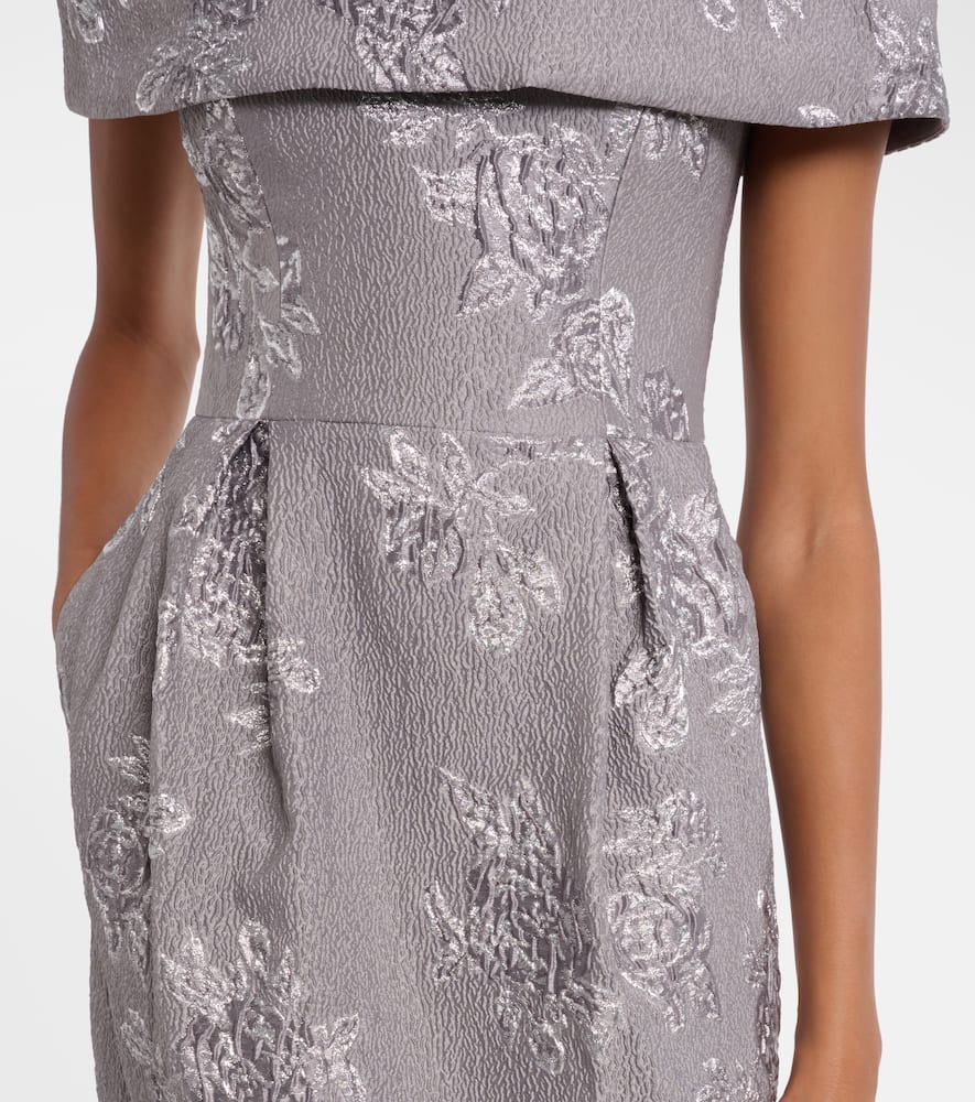 Rebecca Vallance Ruth Off-shoulder Brocade Bustier Gown In Silver