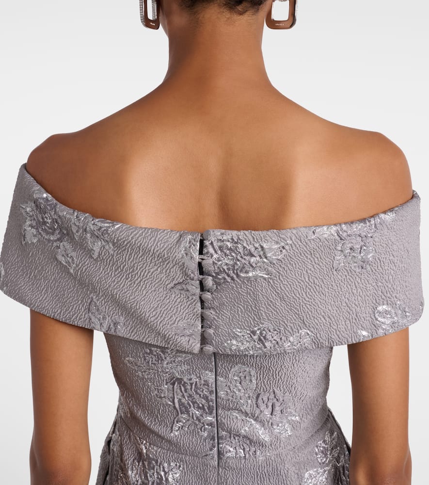 Rebecca Vallance Ruth Off-shoulder Brocade Bustier Gown In Silver