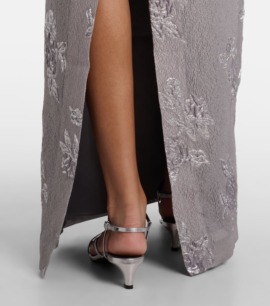 Rebecca Vallance Ruth Off-shoulder Brocade Bustier Gown In Silver