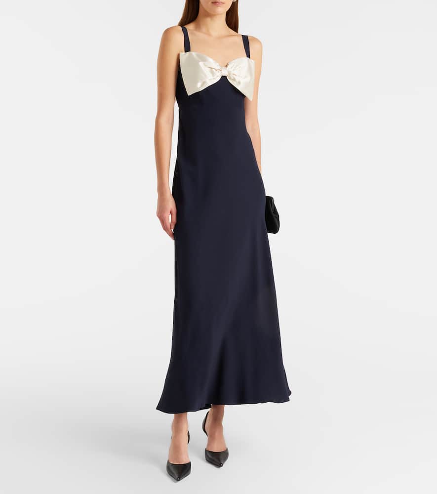 Rixo London Bow-detail Satin Midi Dress In Blue