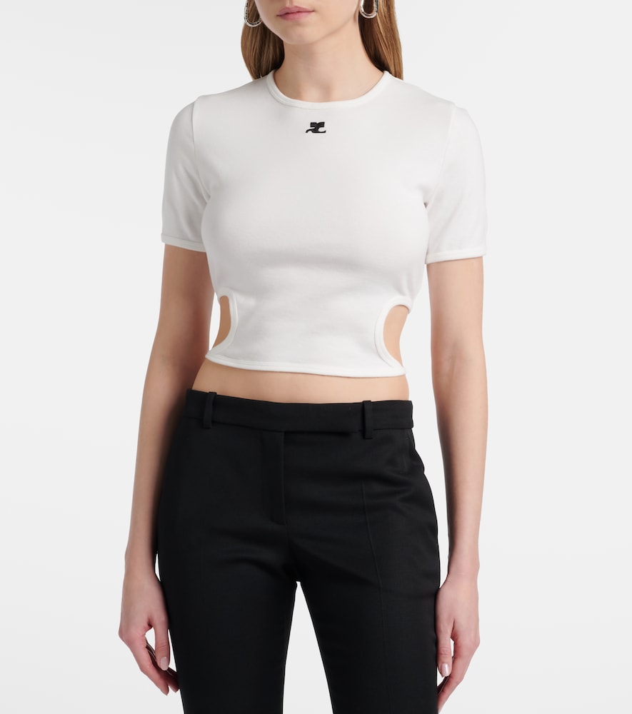 Courrèges Logo Cutout Tie-Back Cotton Crop Top