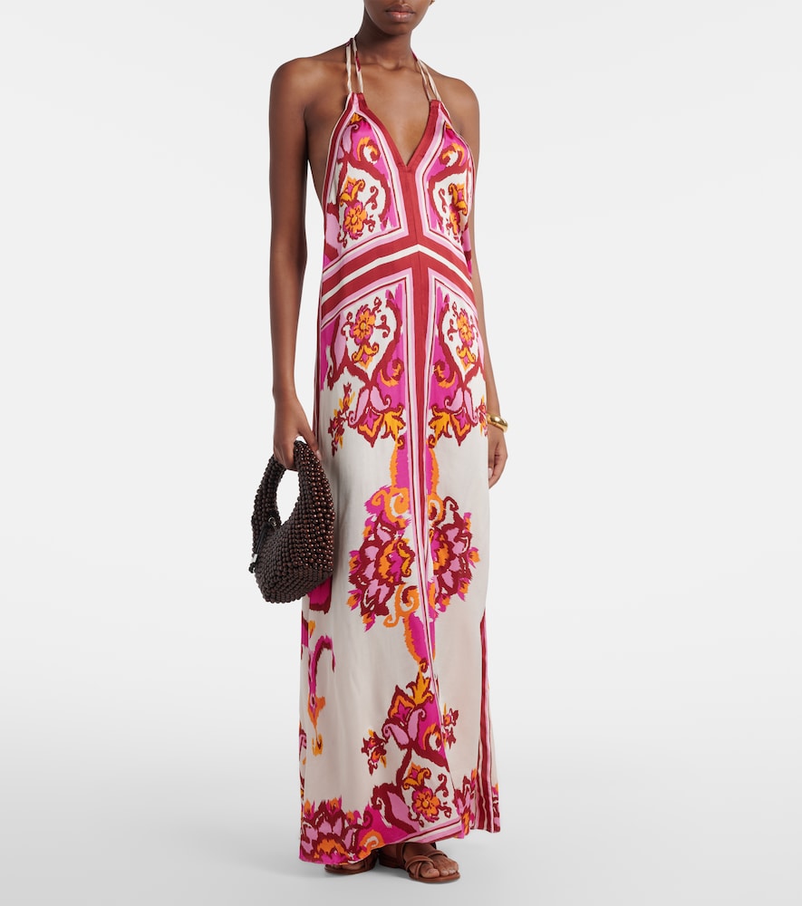 Poupette St Barth Mary printed halterneck satin maxi dress