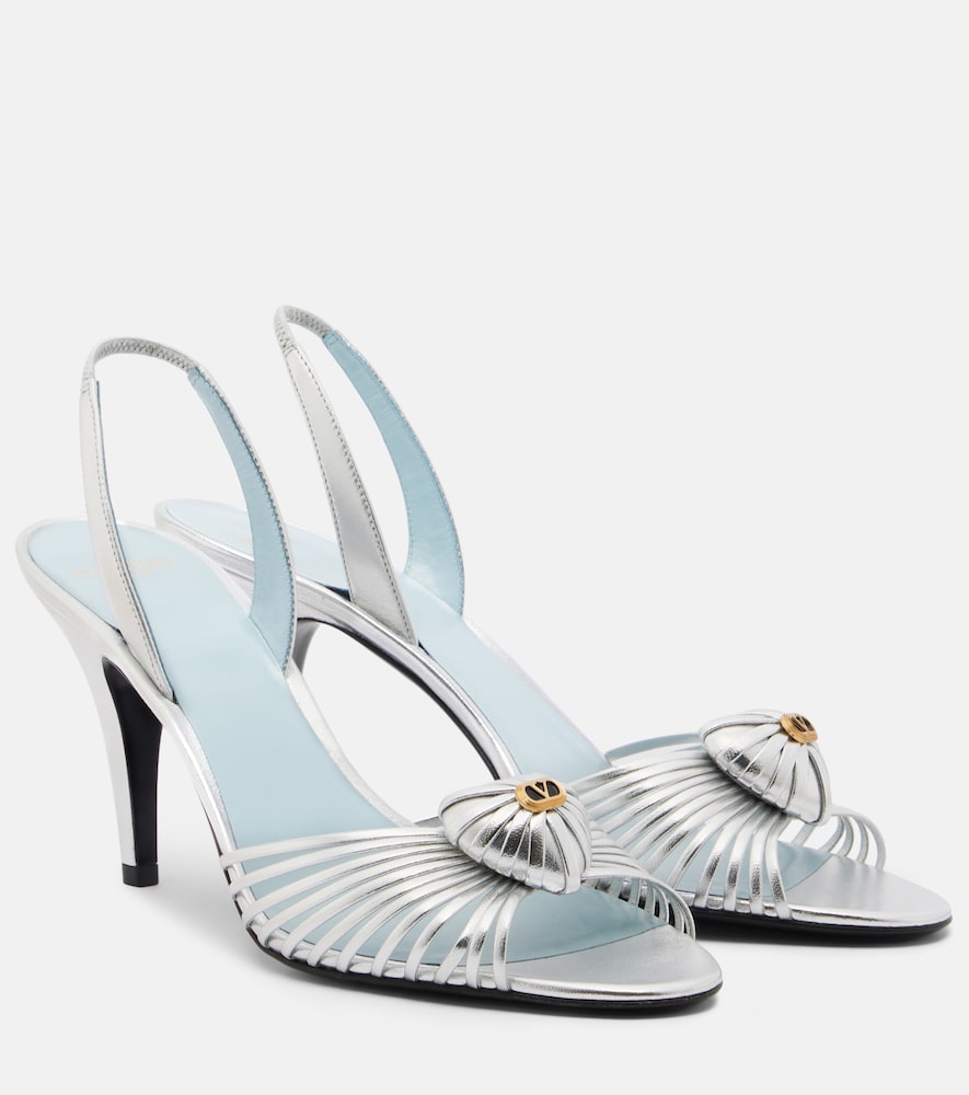 Valentino Garavani Women's Silver Cour Royal Metallic Leather Slingback Sandals UK Size 4.5 - Mytheresa