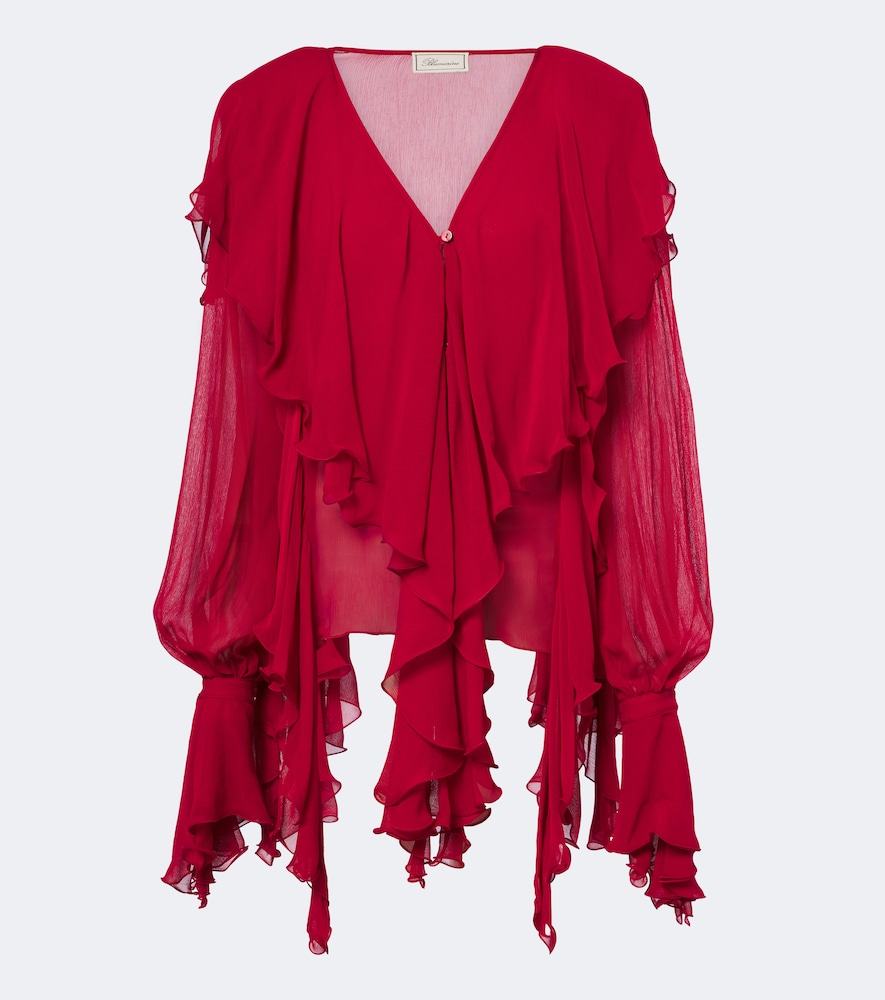 Blusa in crêpe con volant