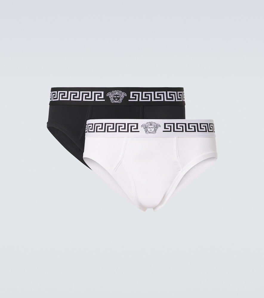 VERSACE Versace Set of 2 Greca Border cotton-blend briefs　ヴェルサーチ グレカ ボーダー コットンブレンド ブリーフ 2 枚セット