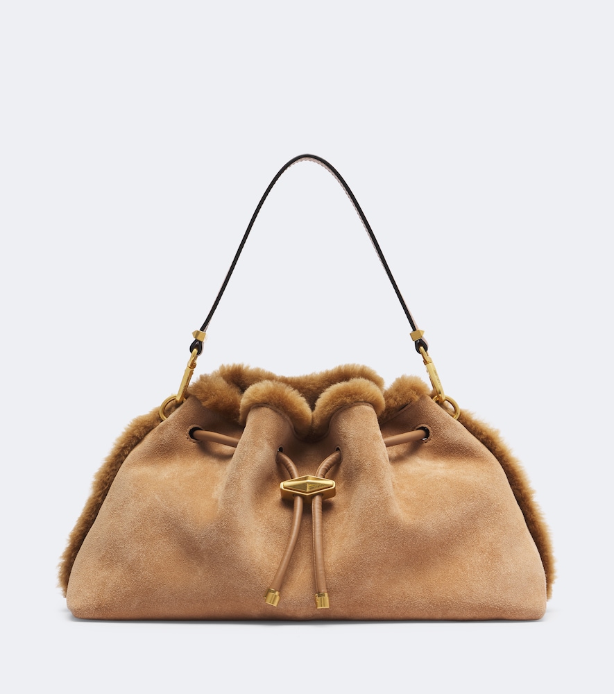 Schultertasche Cinch Medium aus Veloursleder