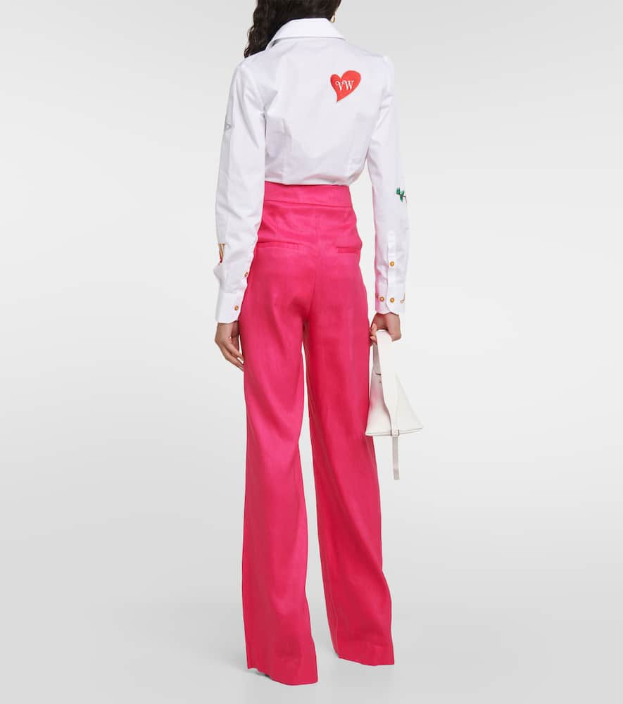 Shop Veronica Beard Robinne Wide-leg Linen-blend Pants In Pink