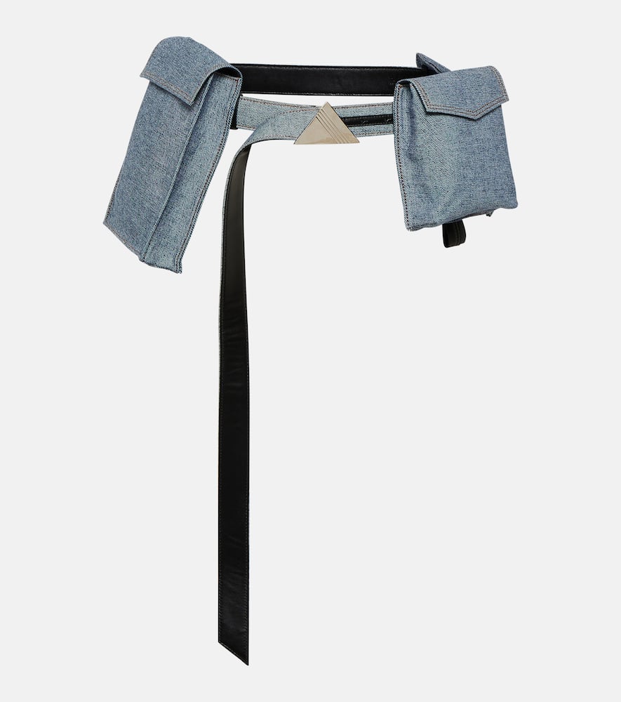 Denim and leather belt with pockets