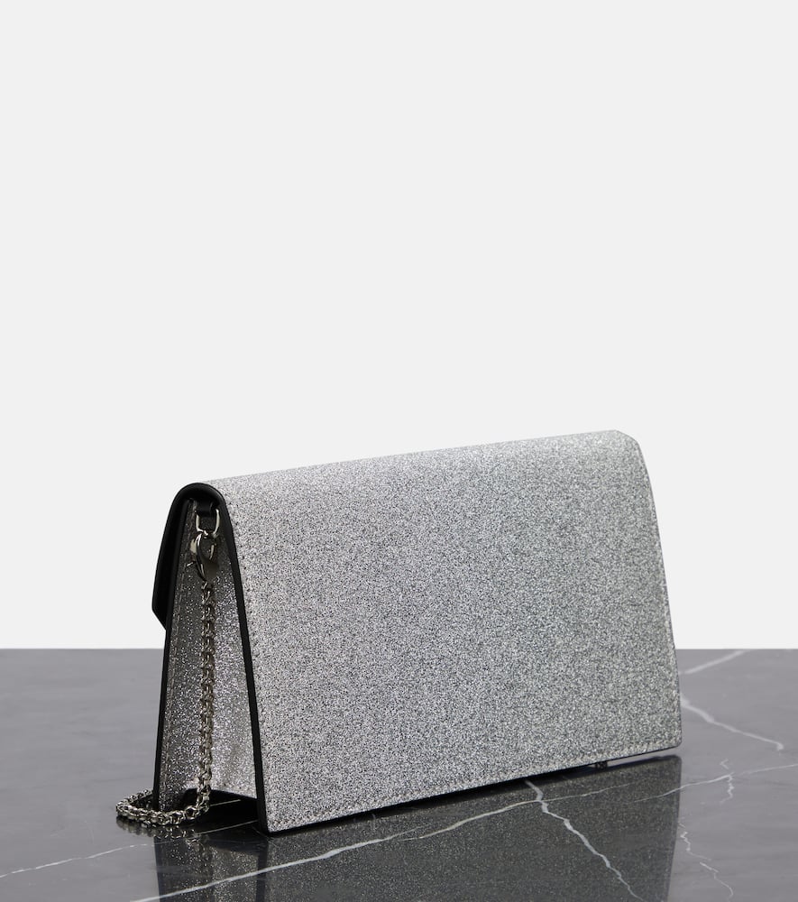 Christian Louboutin Loubi54 Calf Glitter Clutch In Silver/silver