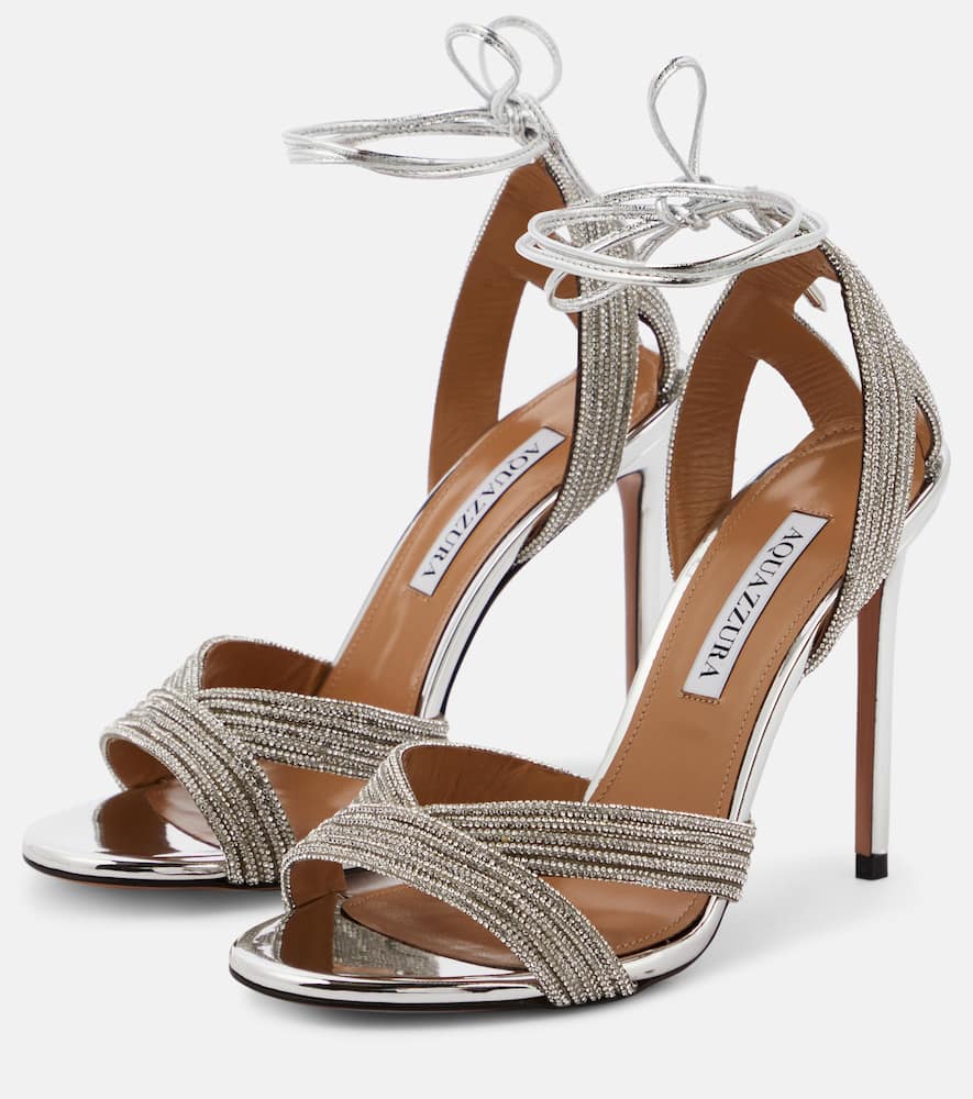 Aquazzura Ari 105 Embellished Sandals In Silver