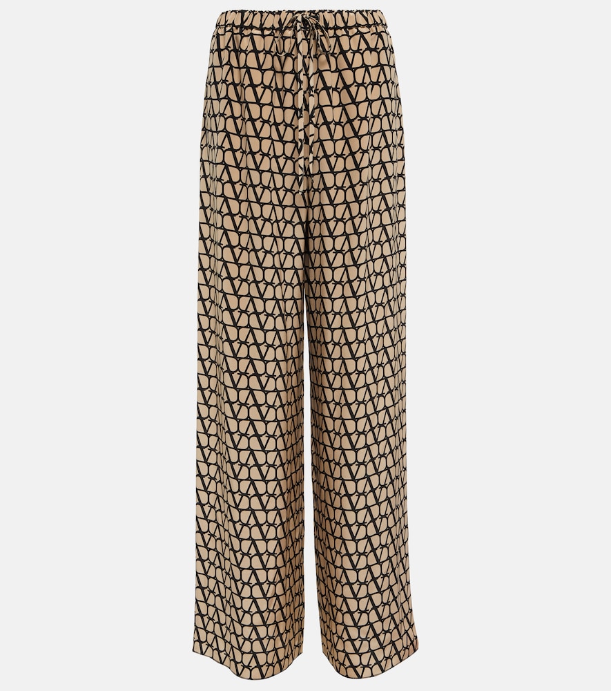 Valentino Women's Beige Toile Iconographe Silk Wide-Leg Pants UK Size 12 - Mytheresa