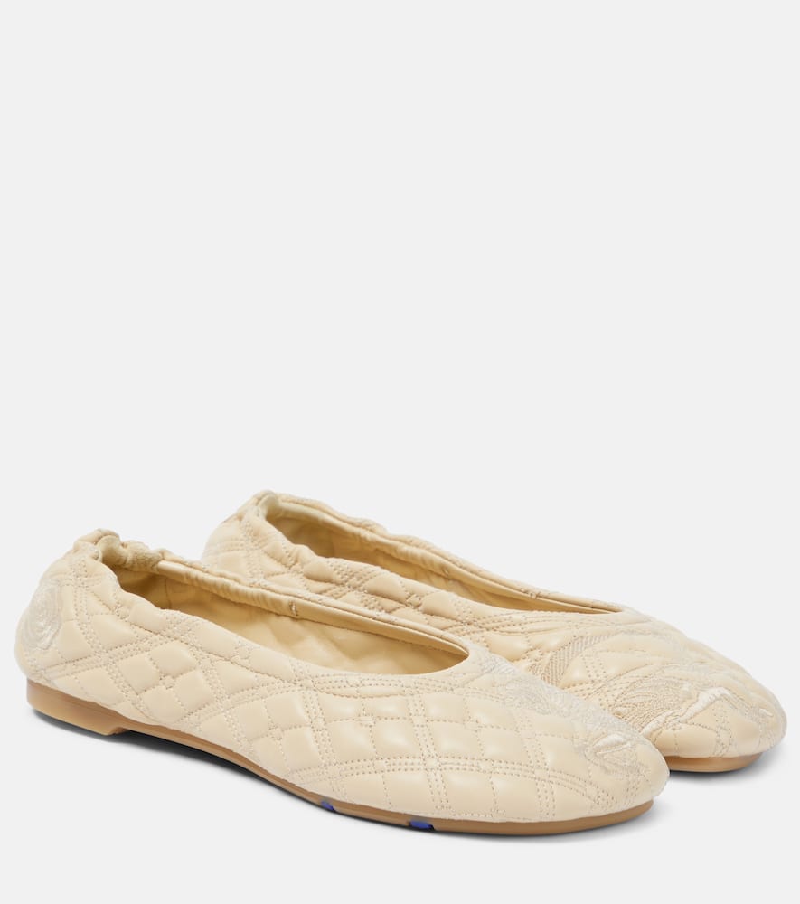 Shop Burberry Ekd Quilted Leather Ballet Flats In Beige