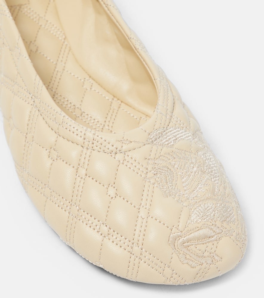 Shop Burberry Ekd Quilted Leather Ballet Flats In Beige