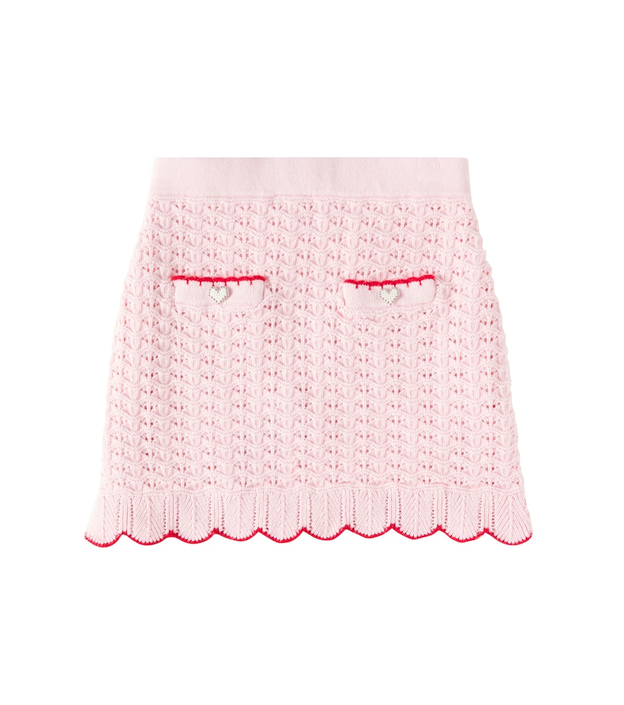 Self-portrait Embellished Scalloped Cotton-blend Skirt In Pink