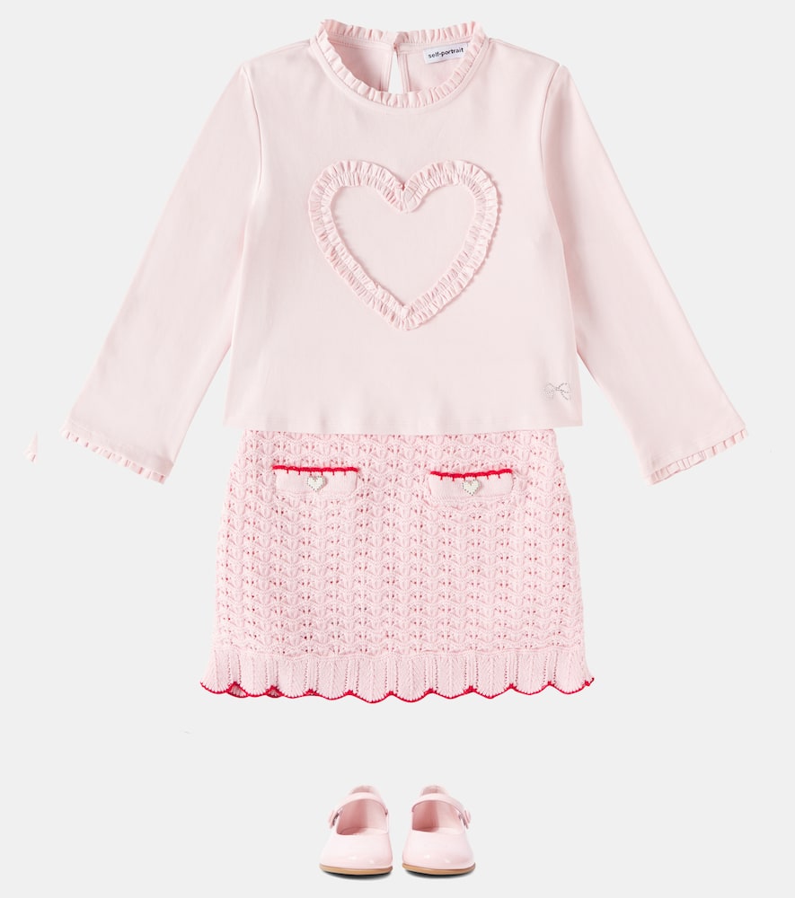 Self-portrait Embellished Scalloped Cotton-blend Skirt In Pink