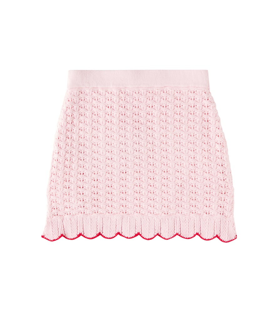 Self-portrait Embellished Scalloped Cotton-blend Skirt In Pink