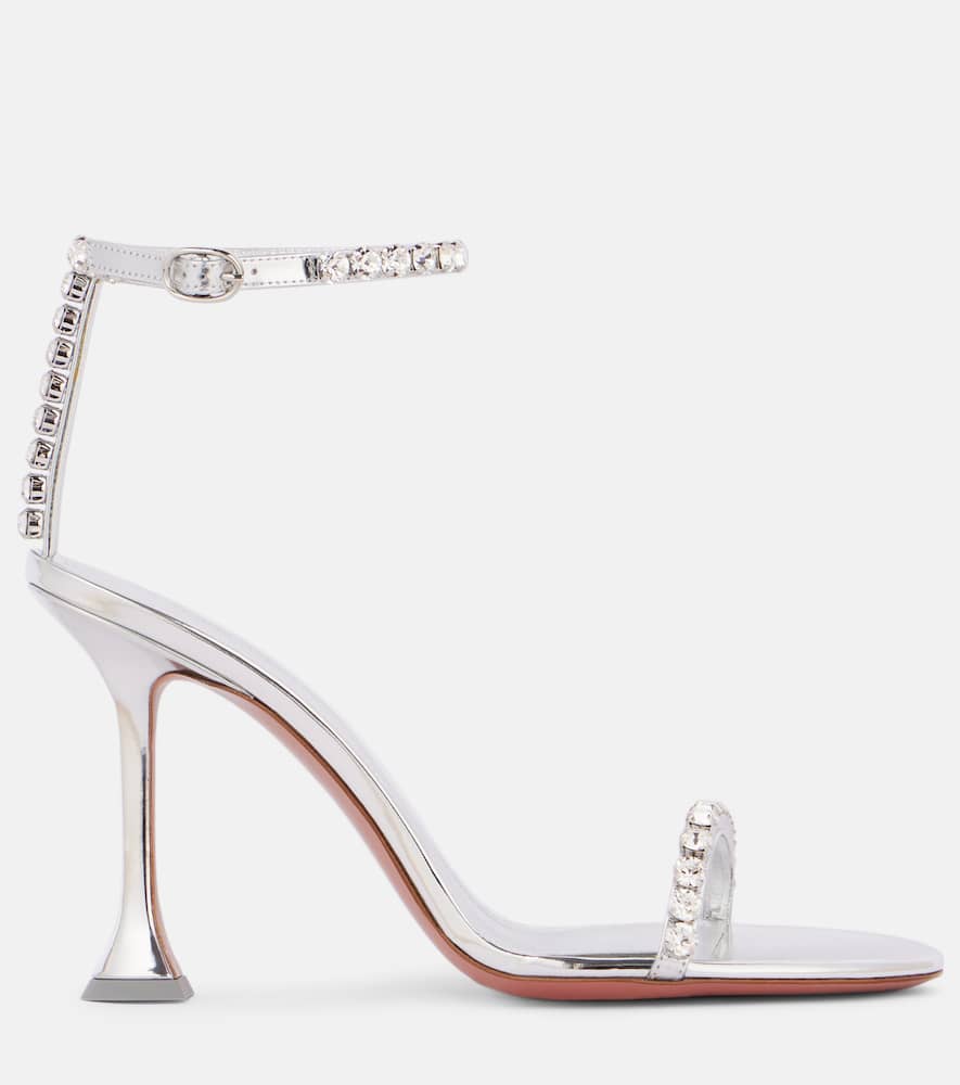 Amina Muaddi Sandalen Gigi 95 Aus Metallic-leder Mit Kristallen In Silber