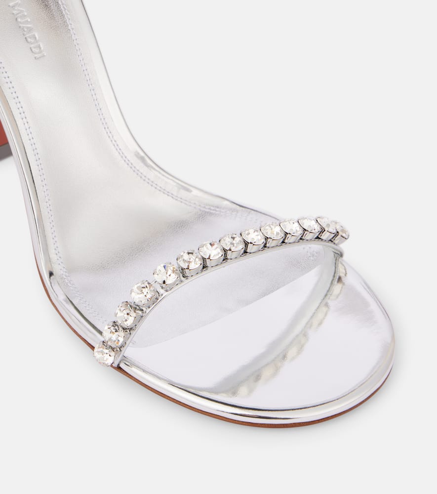 Amina Muaddi Sandalen Gigi 95 Aus Metallic-leder Mit Kristallen In Silber