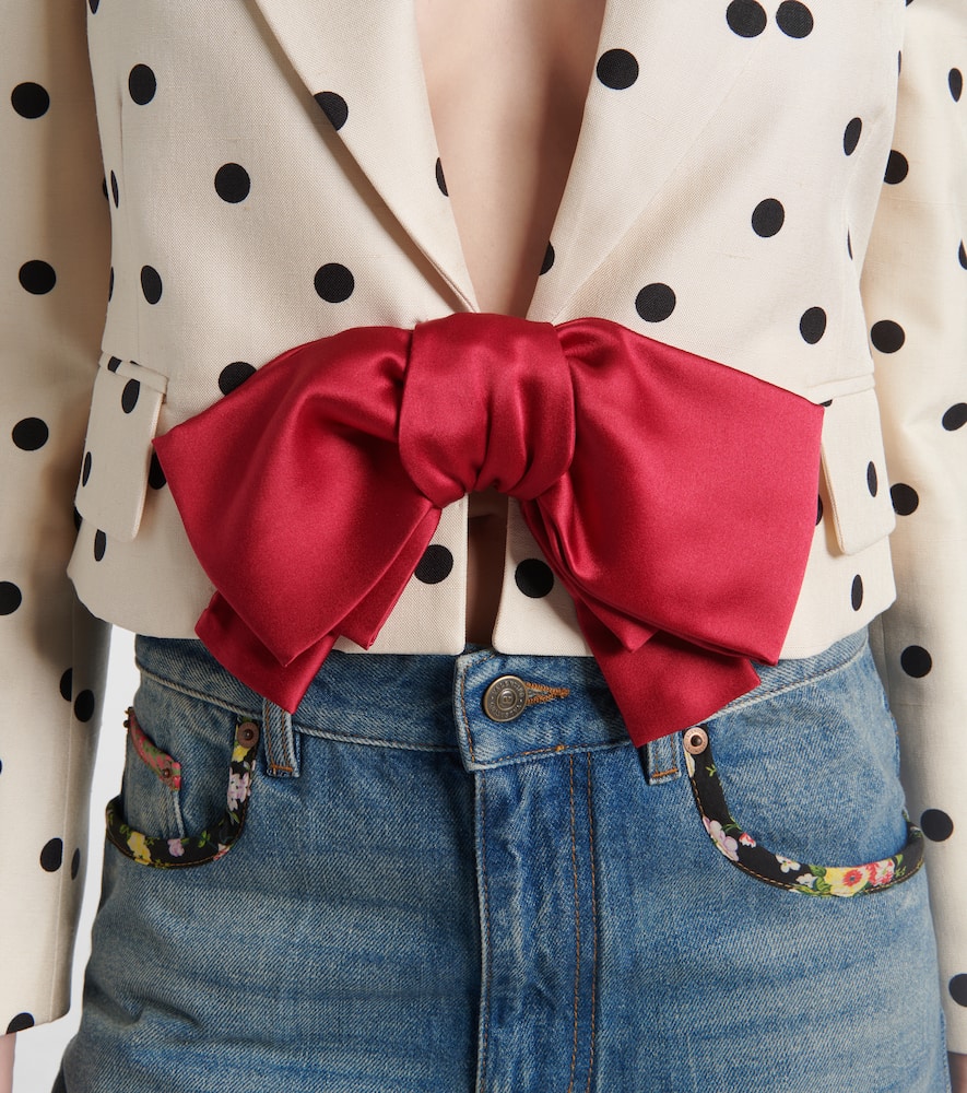 Valentino Bow-embellished Polka-dot Silk-shantung Jacket In White