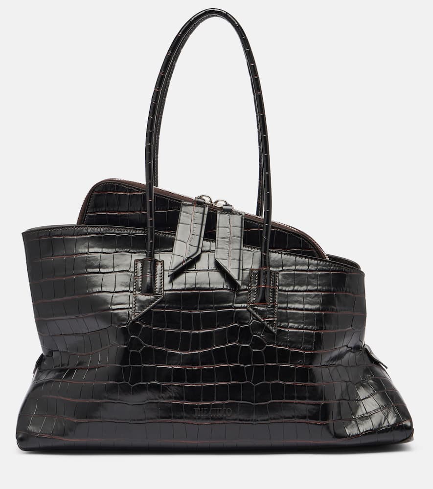 Attico La Passegiata Medium Asymmetric Croc-effect Leather Tote In Brown
