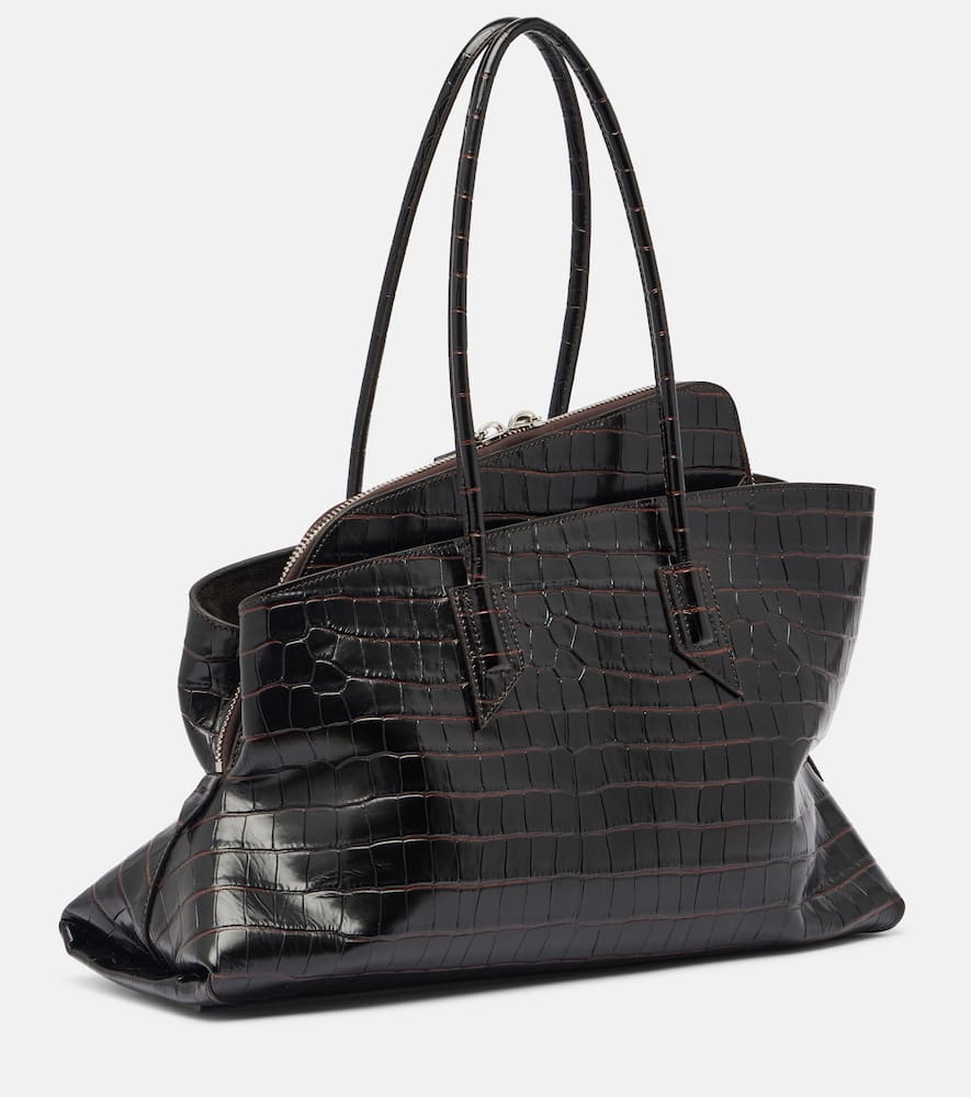 Attico La Passegiata Medium Asymmetric Croc-effect Leather Tote In Brown