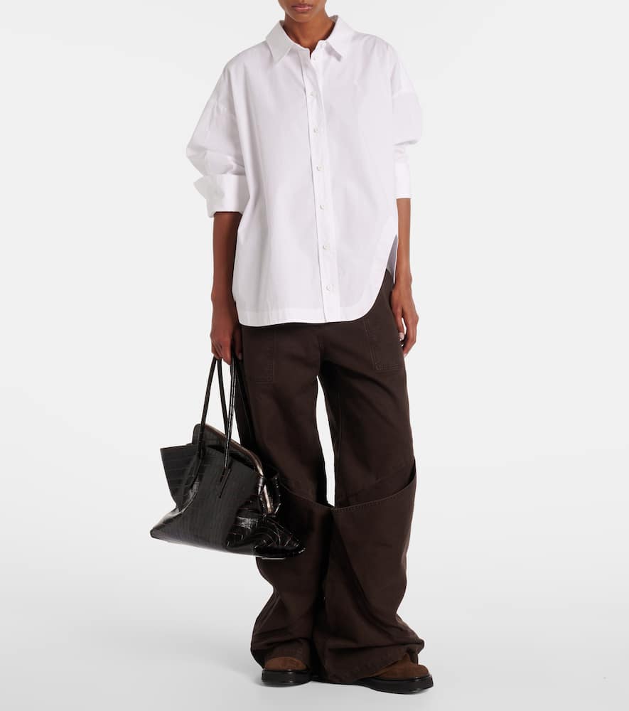 Attico La Passegiata Medium Asymmetric Croc-effect Leather Tote In Brown