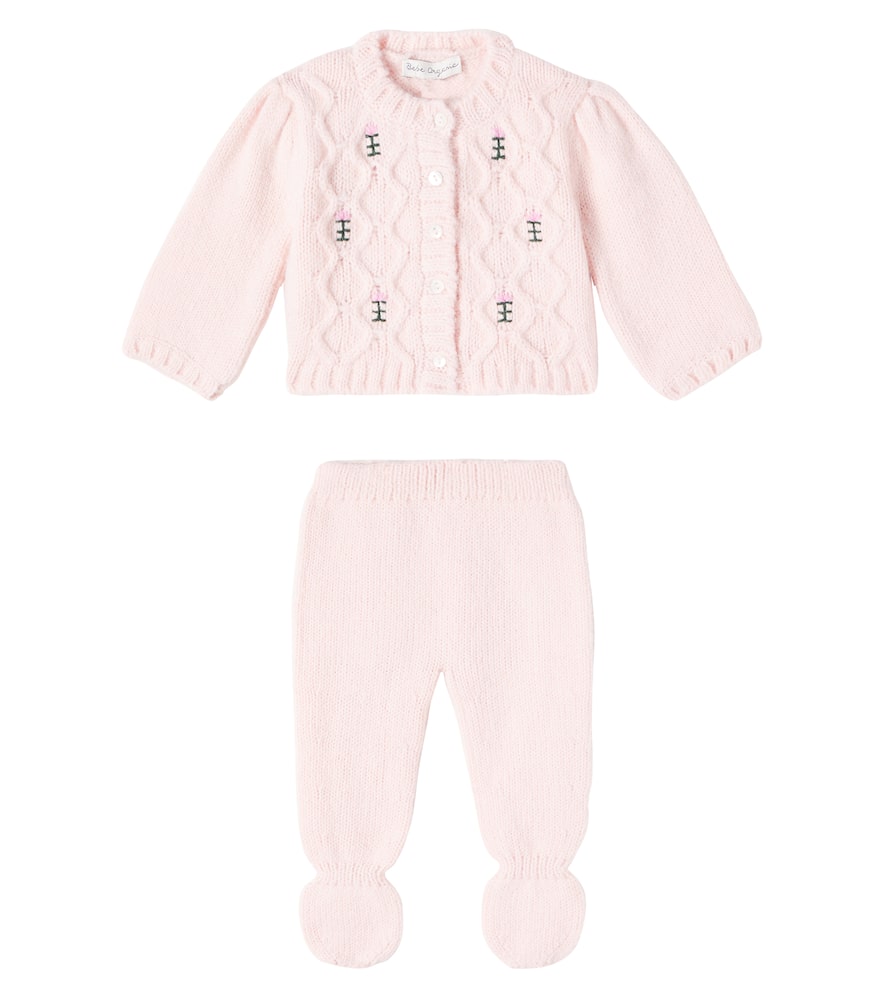 Bebe Organic Baby Rosine Set Of Cardigan And Pants In Pink