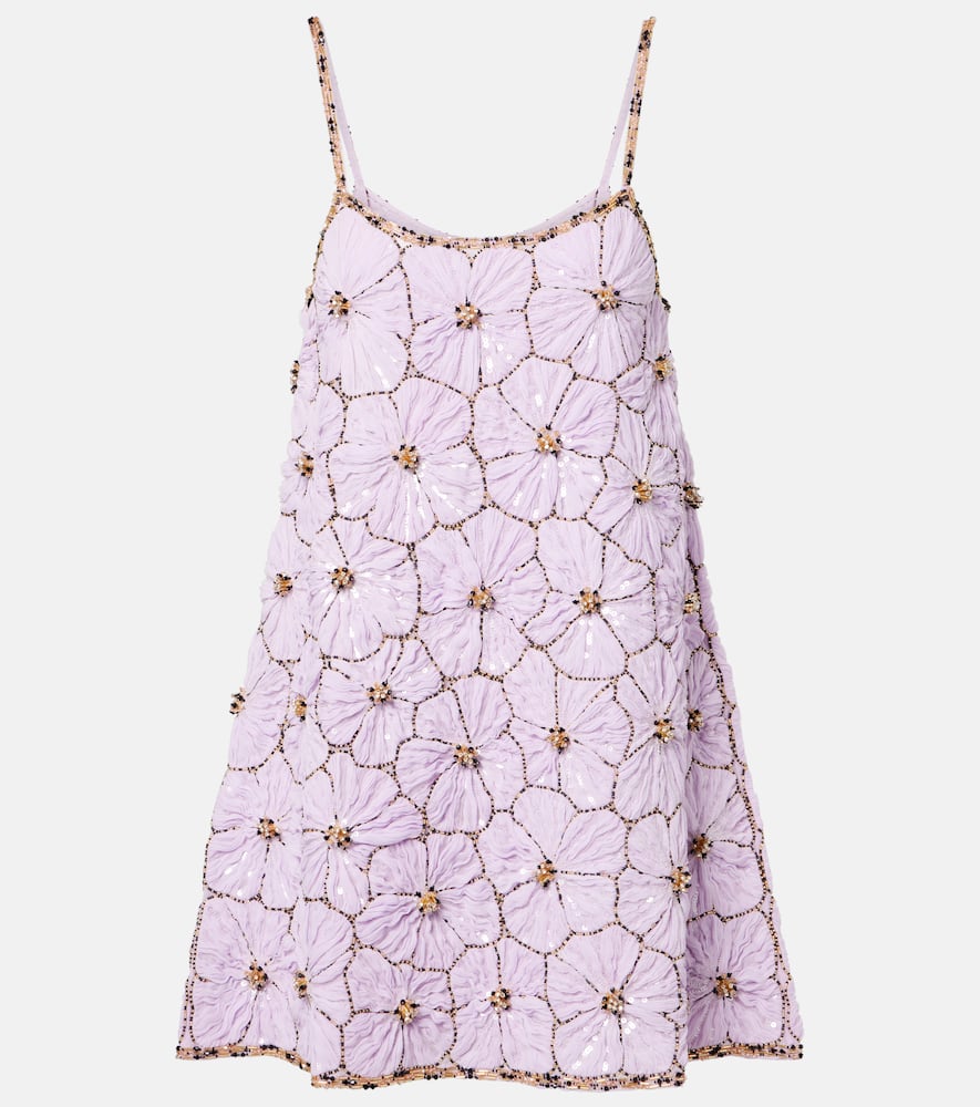 La Doublej Sedgewick Embellished Crepe De Chine Mini Dress In Purple