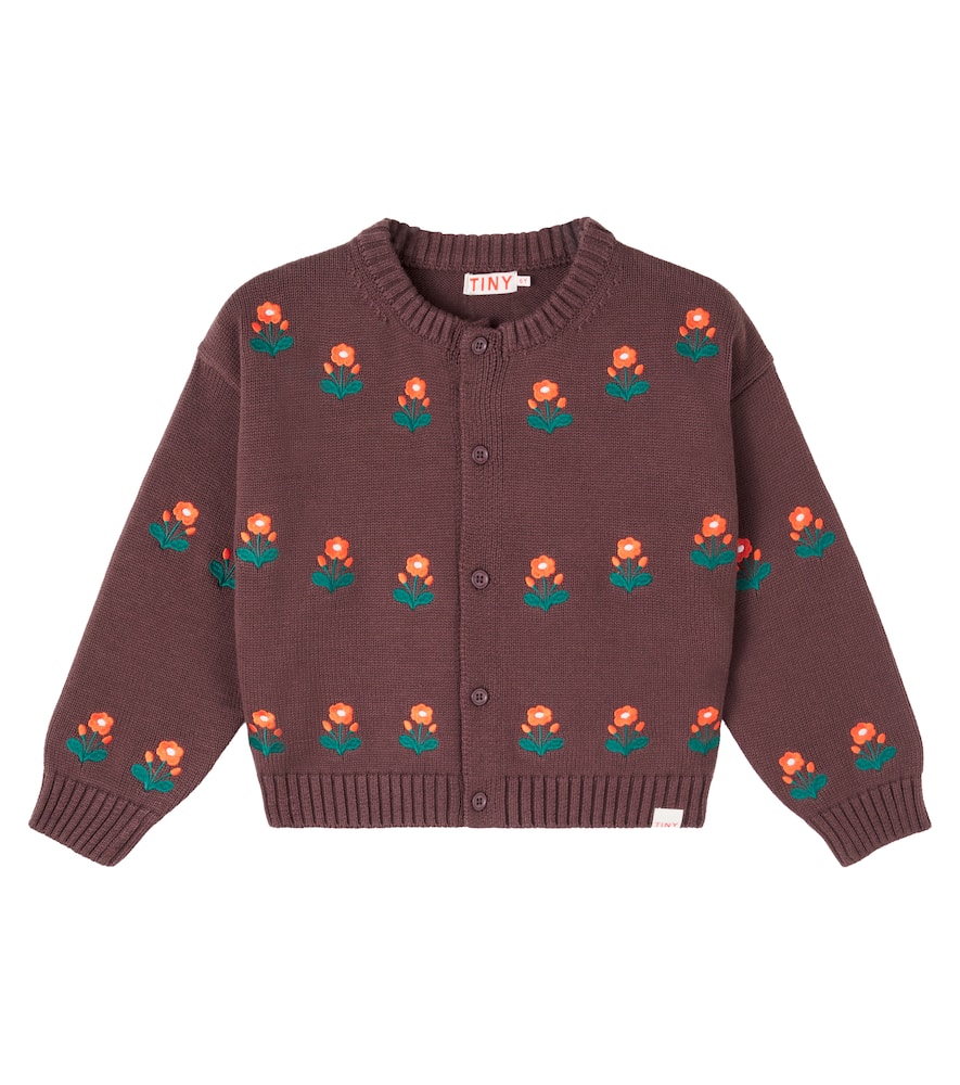 Tinycottons Kids' Flower Cotton And Wool Cardigan In Brown