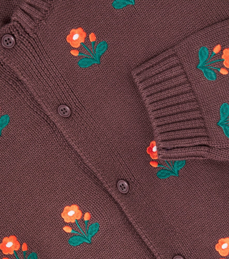 Tinycottons Flower Cotton And Wool Cardigan In Brown