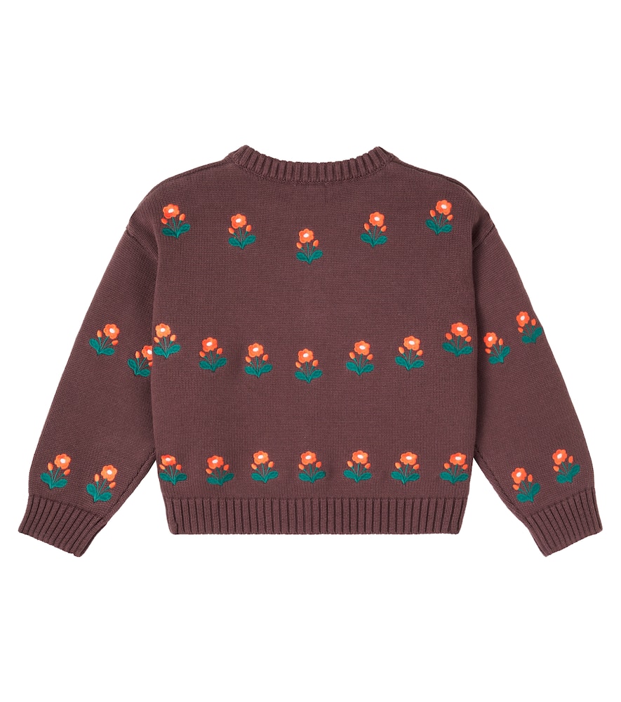 Tinycottons Flower Cotton And Wool Cardigan In Brown