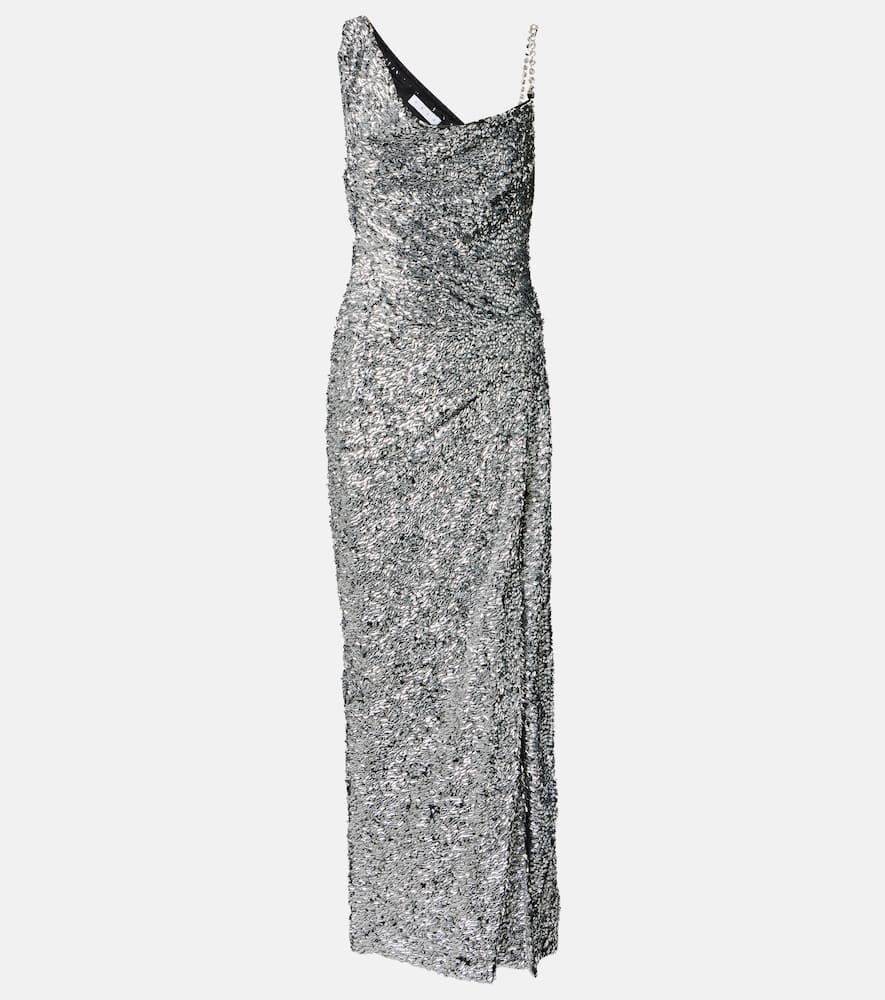 Area One-shoulder Sequined Gown In Gray