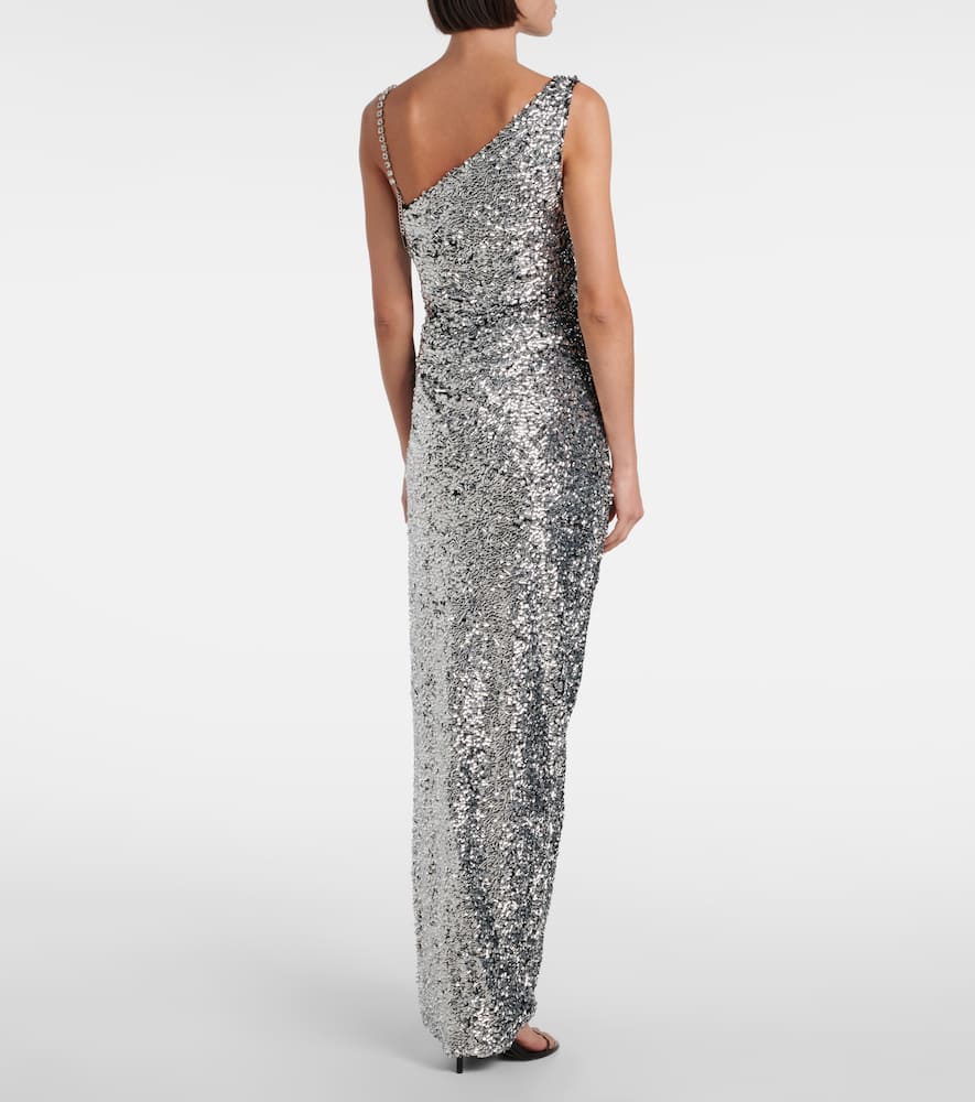 Area One-shoulder Sequined Gown In Gray