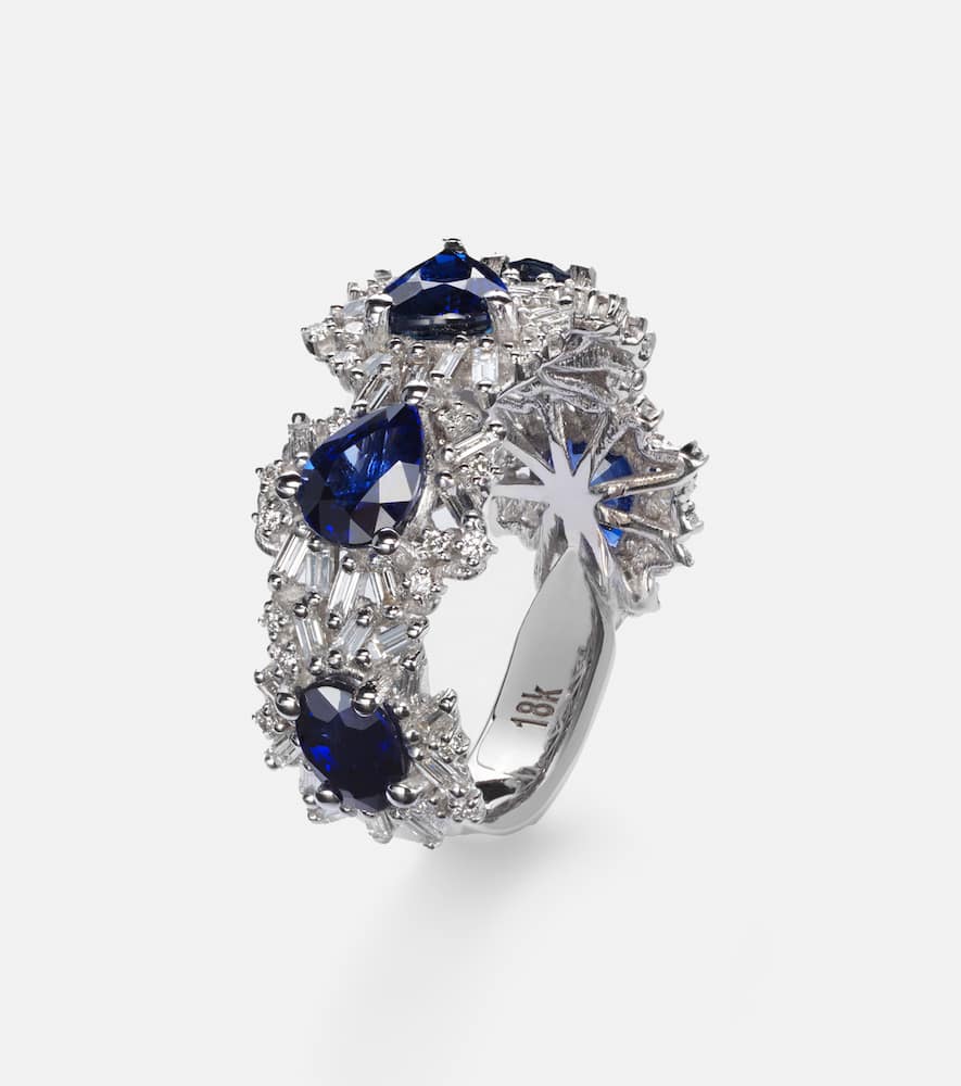 Suzanne Kalan 18kt White Gold Ring With Sapphires And Diamonds In Metallic