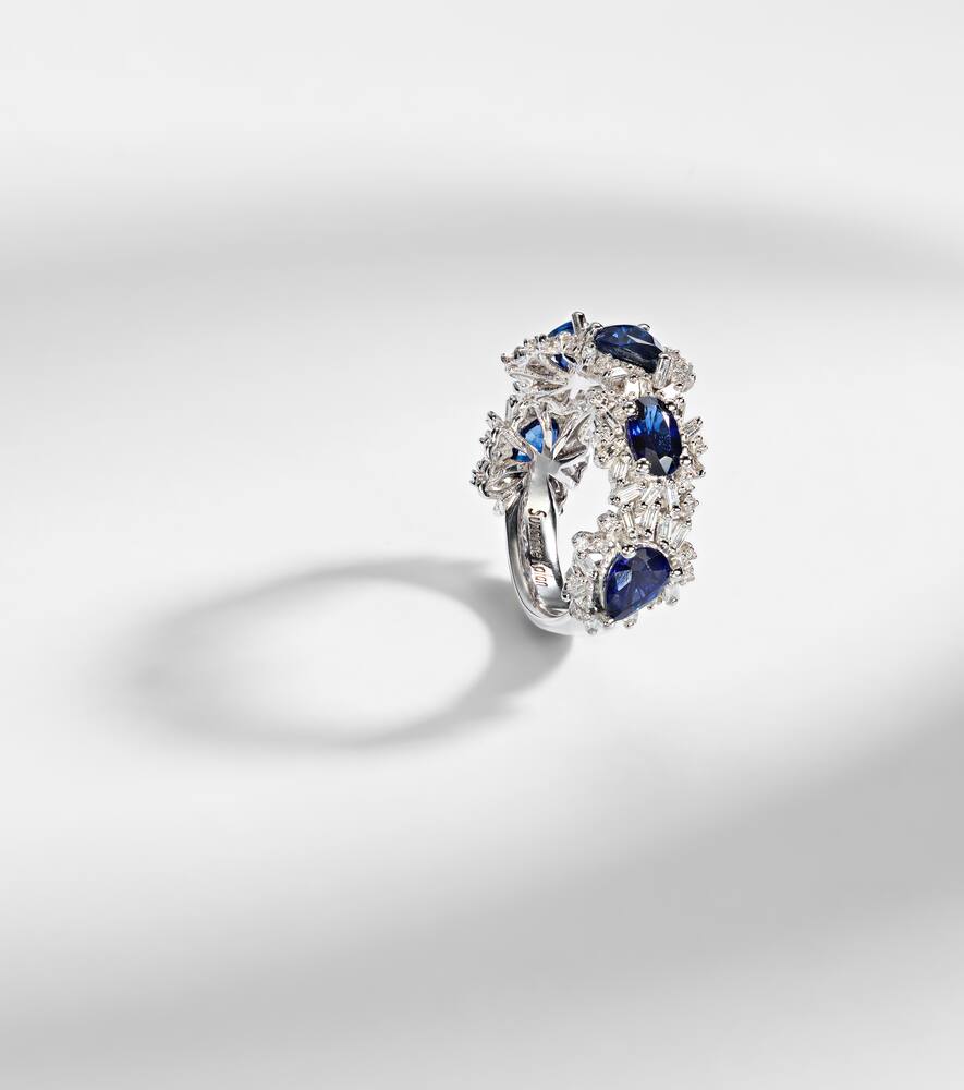 Suzanne Kalan 18kt White Gold Ring With Sapphires And Diamonds In Metallic