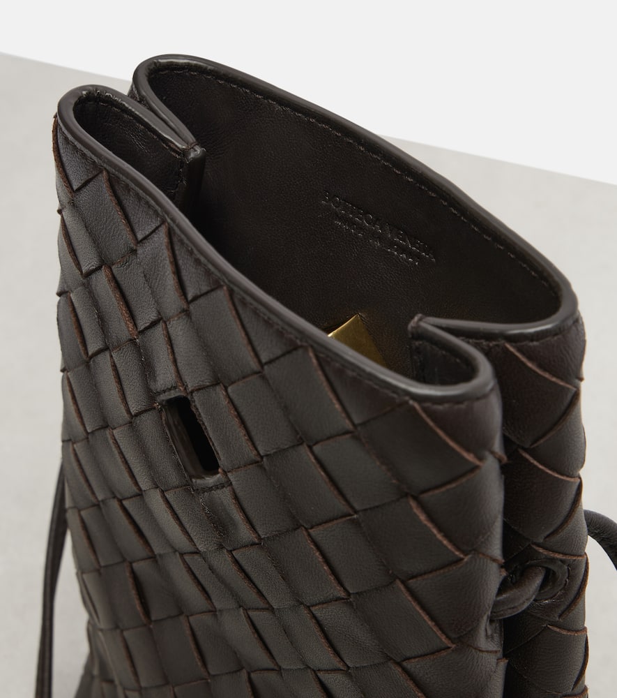 Bottega Veneta Andiamo Intrecciato Leather Phone Pouch In Brown