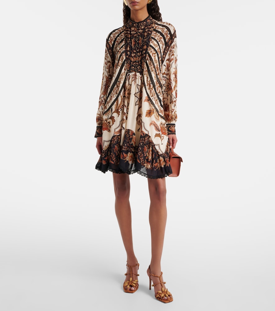 Farm Rio Majestic Garden Long Sleeve Lace Insets Trapeze Dress In Multi