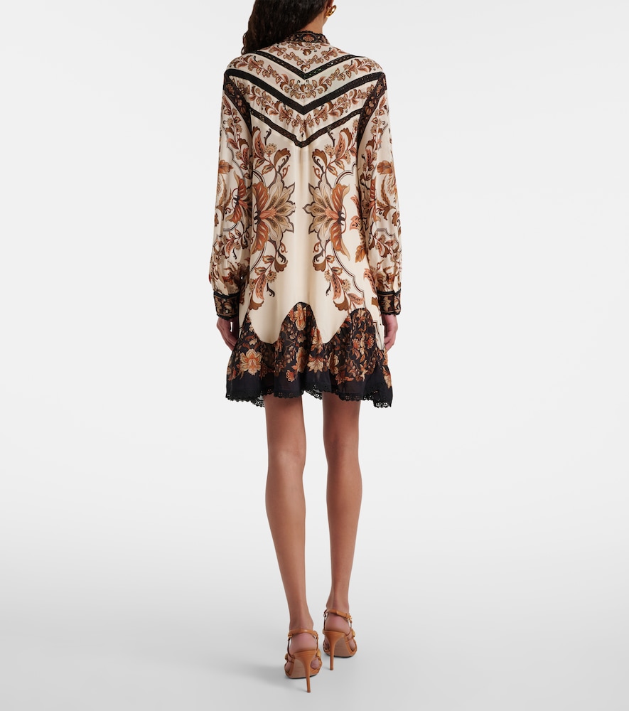 Farm Rio Majestic Garden Long Sleeve Lace Insets Trapeze Dress In Multi