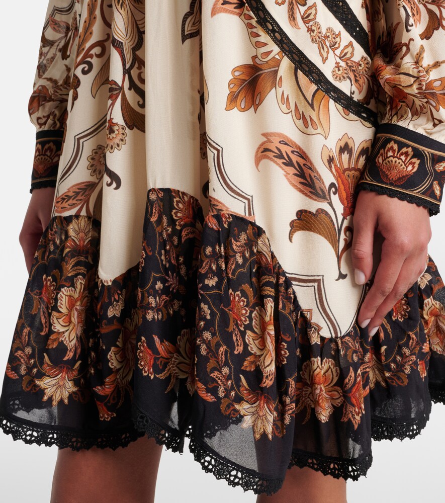 Farm Rio Majestic Garden Long Sleeve Lace Insets Trapeze Dress In Multi