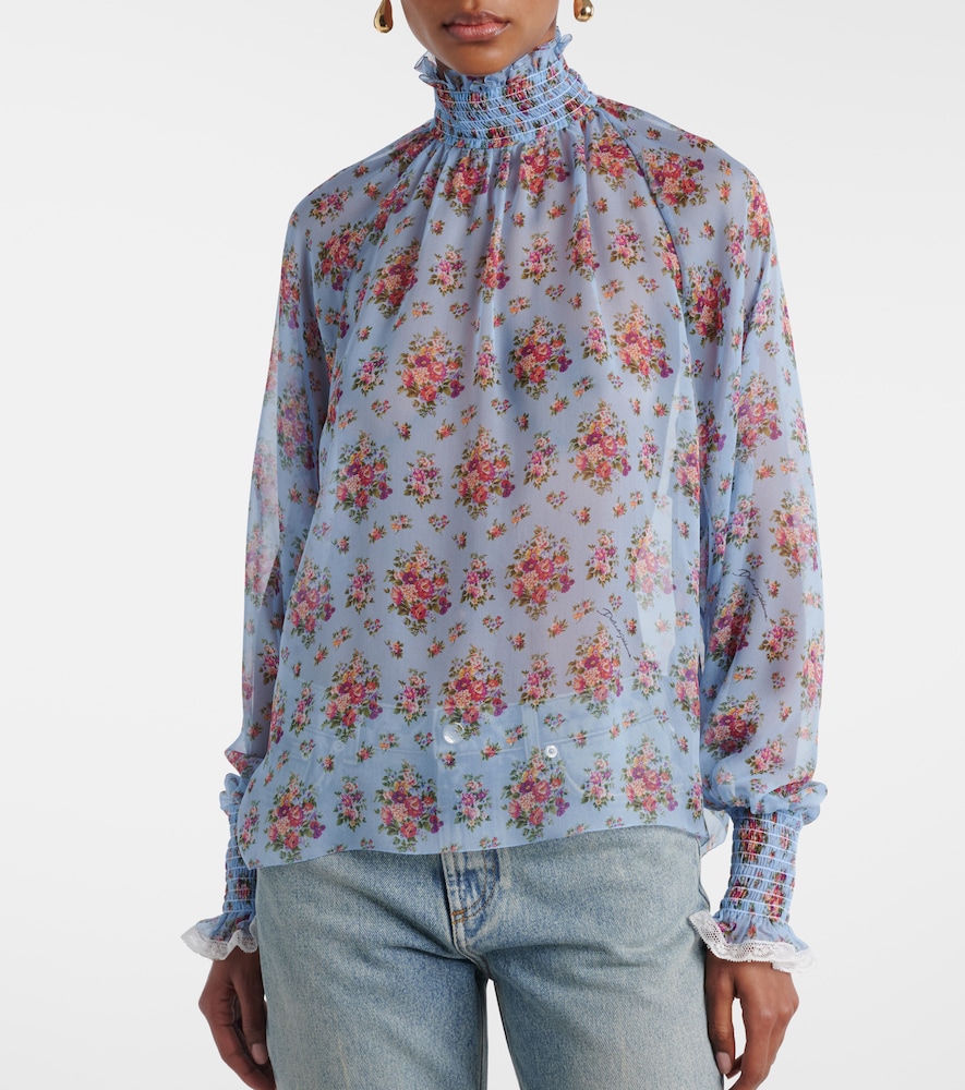 Dolce&Gabbana Floral Ruffled Silk And Cotton Blouse