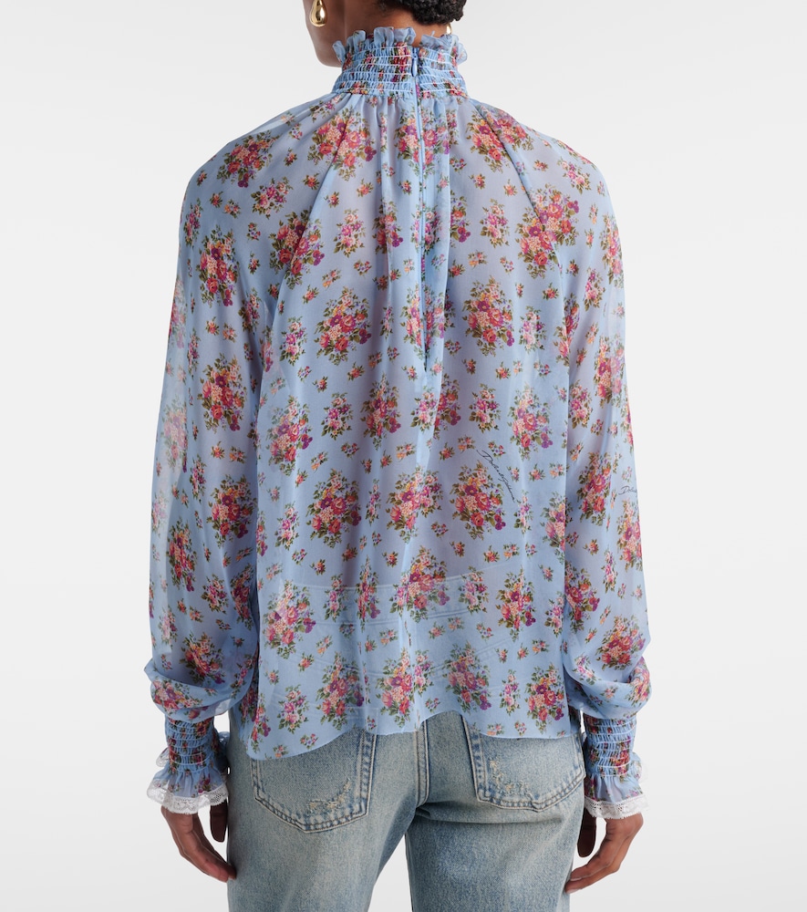 Dolce&Gabbana Floral Ruffled Silk And Cotton Blouse