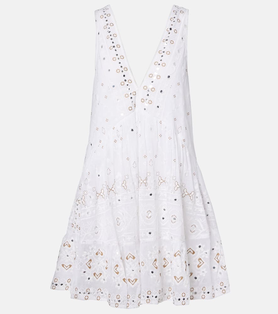 Juliet Dunn Embroidered Cotton Minidress In White