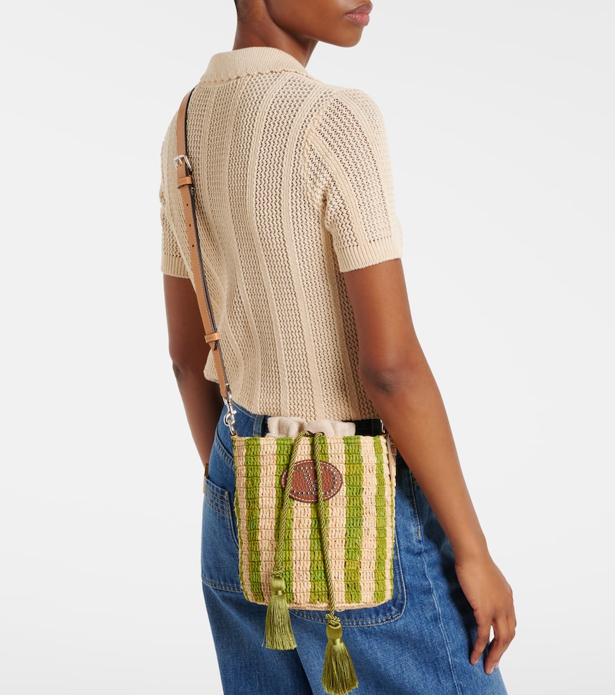 Valentino Garavani VLogo Mini striped raffia tote bag