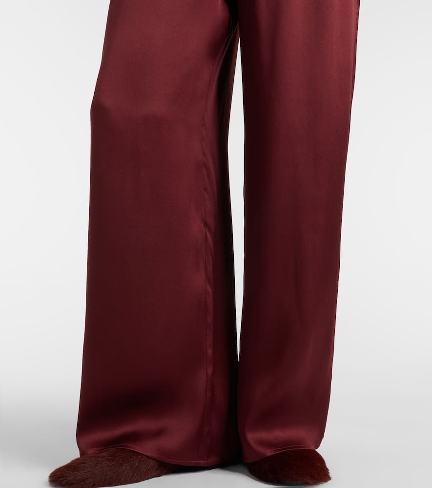 Asceno Austin Silk Satin Wide-leg Pants In Burgundy