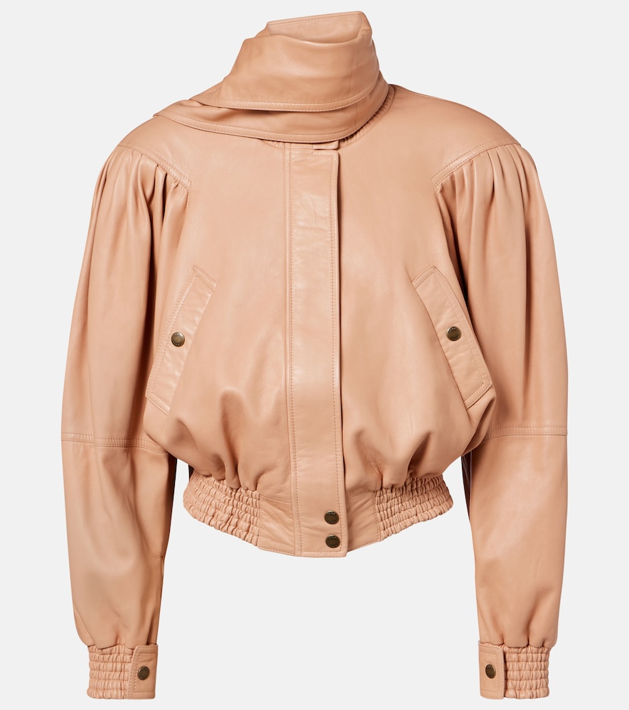 Chloé Scarf-detail Cropped Leather Jacket In Pink