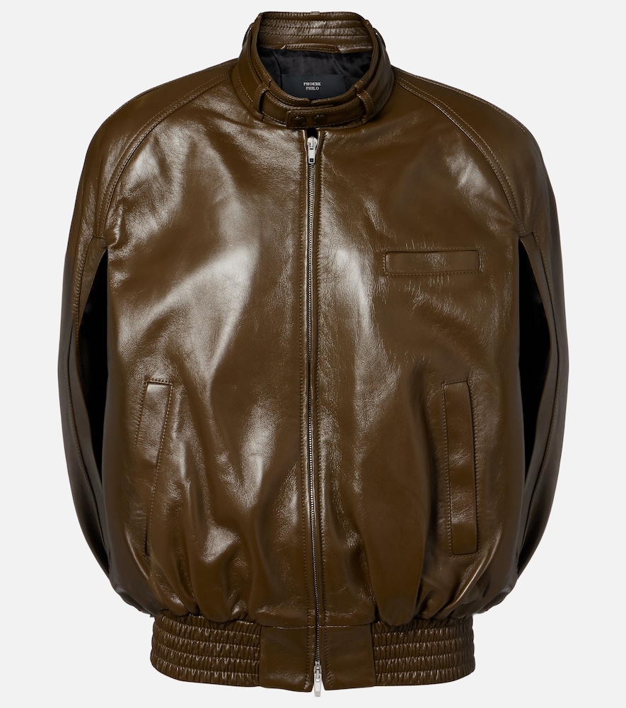 Phoebe Philo Caped Leather Bomber Jacket In Brown