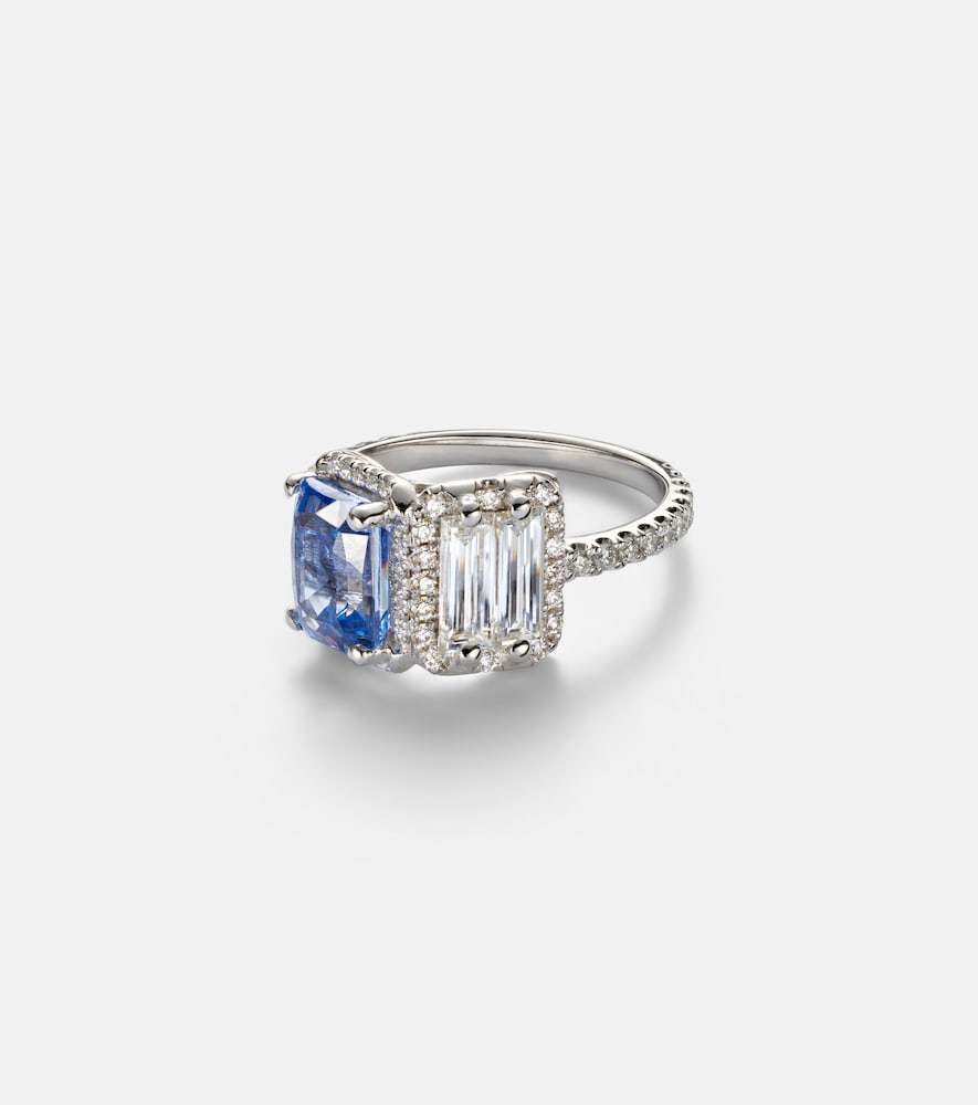 Suzanne Kalan 18kt white gold ring with diamonds and sapphire