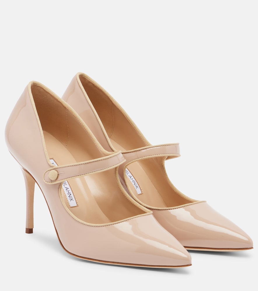 Manolo Blahnik Campari patent leather Mary Jane pumps
