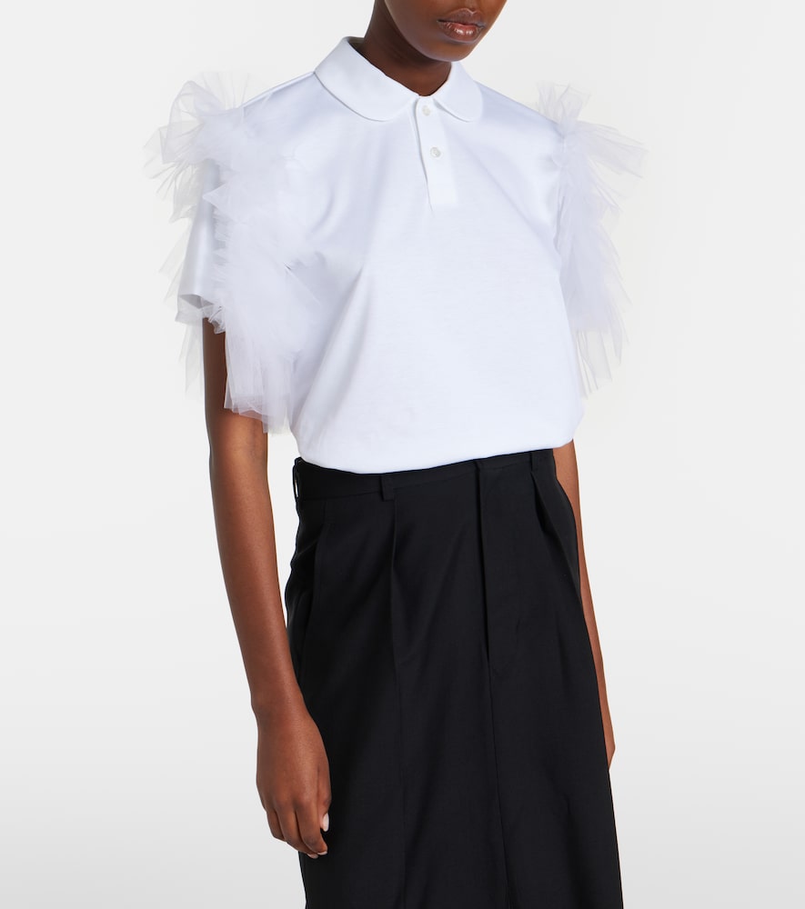 Noir Kei Ninomiya Tulle-trimmed cotton polo shirt